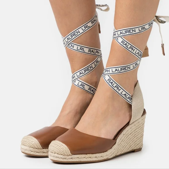 Ralph Lauren Leather Espadrille Wedges - Picture 1 of 11